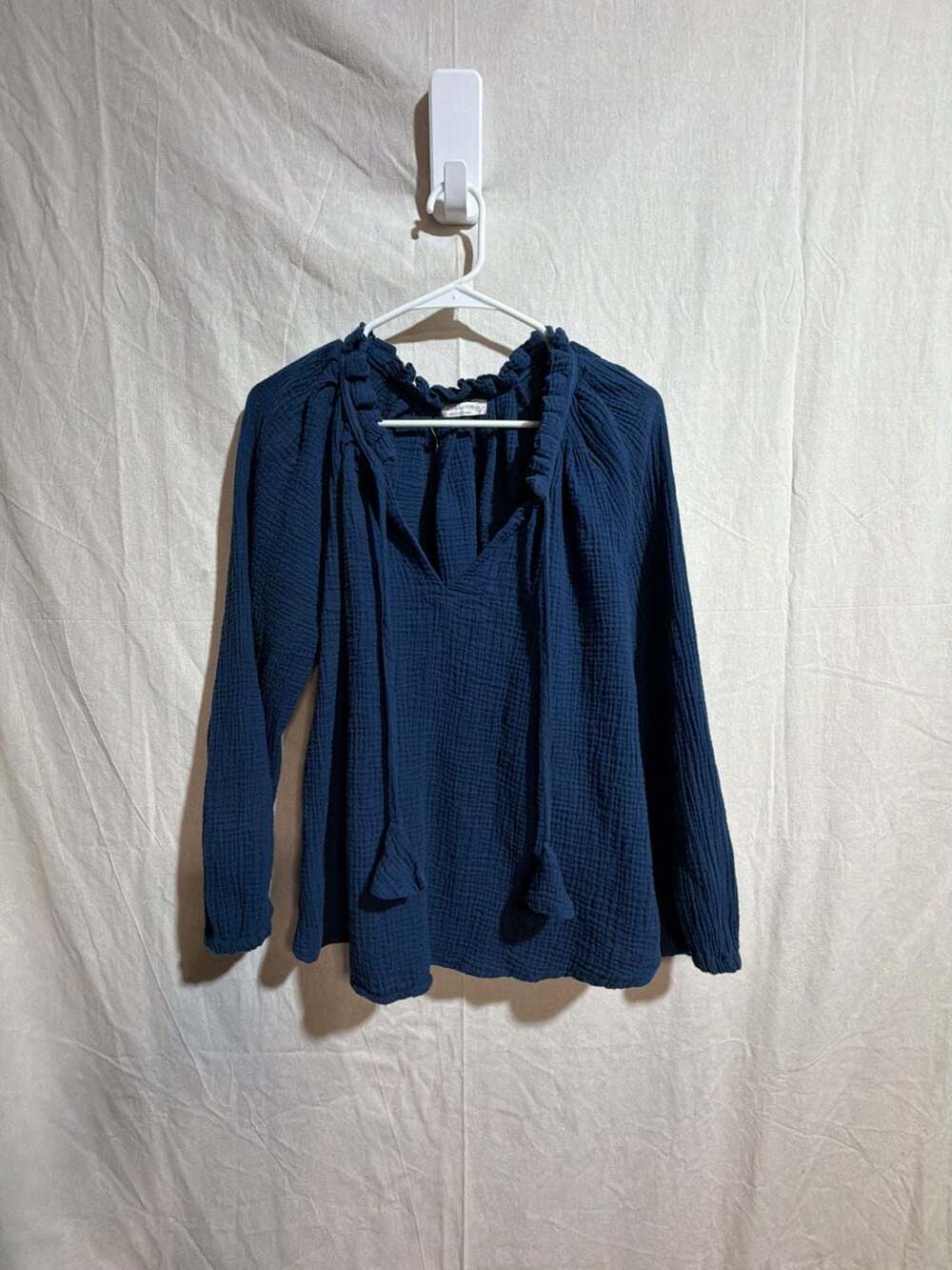 Just Living Women's Navy Blue Cotton Gauze Peasant Blouse
